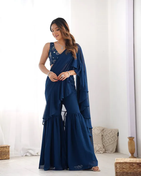 Navy_Blue_Cotton_Premium_&_Elegant_Crop_Top_&_Sharara_Set_With_Dupatta_For_Women