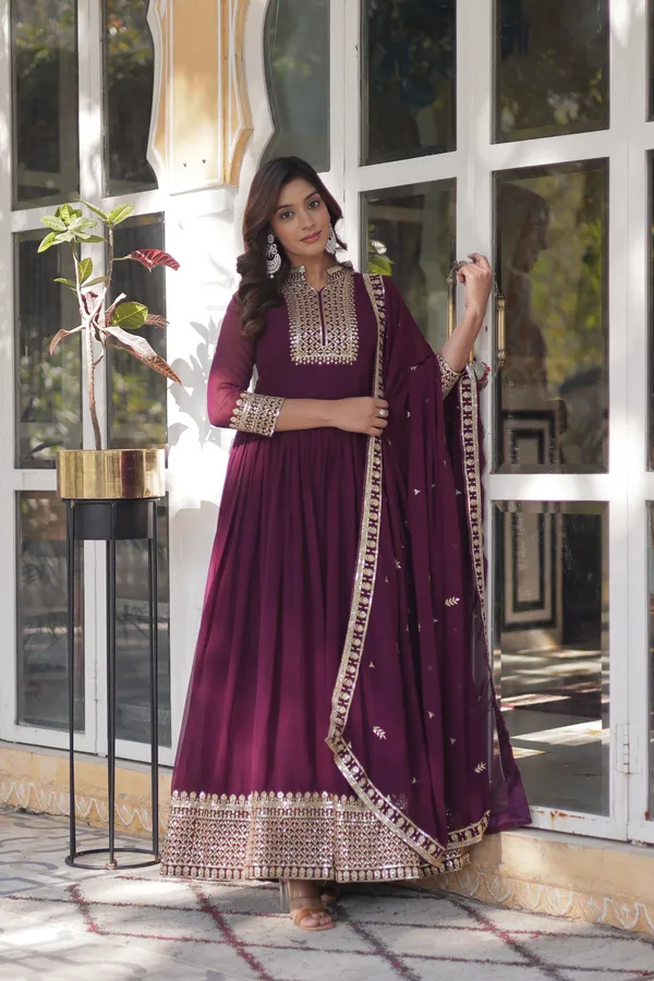 New_Wine_Faux_Blooming_Georgette_Designer_Gown_With_Heavy_Sequins_Embroidered_Dupatta