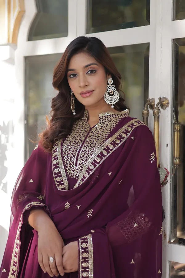 New_Wine_Faux_Blooming_Georgette_Designer_Gown_With_Heavy_Sequins_Embroidered_Dupatta