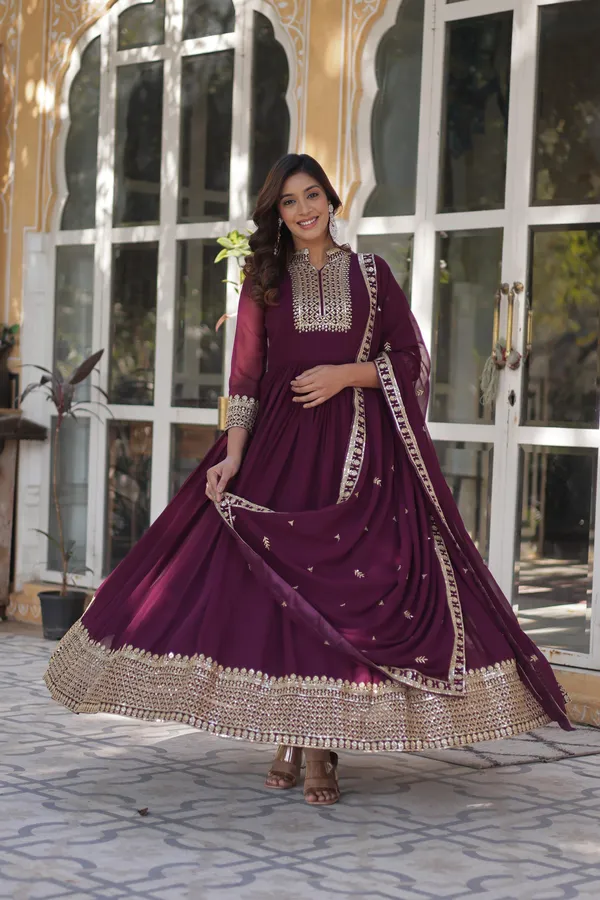 New_Wine_Faux_Blooming_Georgette_Designer_Gown_With_Heavy_Sequins_Embroidered_Dupatta