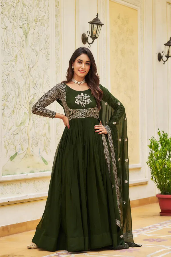 Luxury_Faux_Georgette_Sequin_Embroidered_Long_Gown_With_Dupatta
