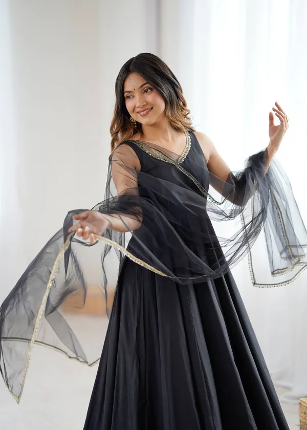 Black_Pure_Romansilk_Premium_&_Elegant_Anarkali_Kurta_&_Pant_Set_With_Dupatta_For_Women