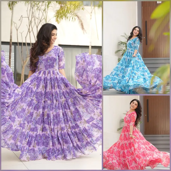 Peach_Flair_Floral_Printed_Faux_Georgette_Gown