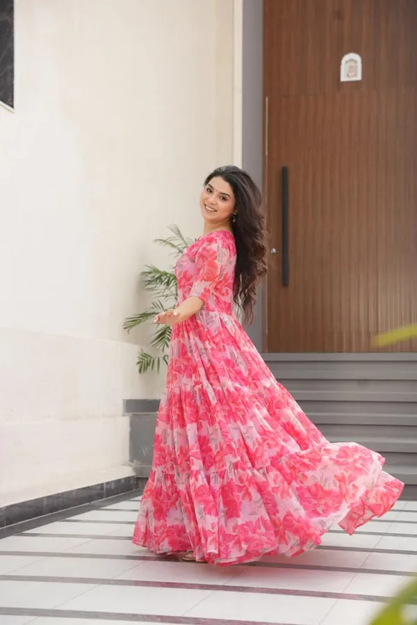 Peach_Flair_Floral_Printed_Faux_Georgette_Gown