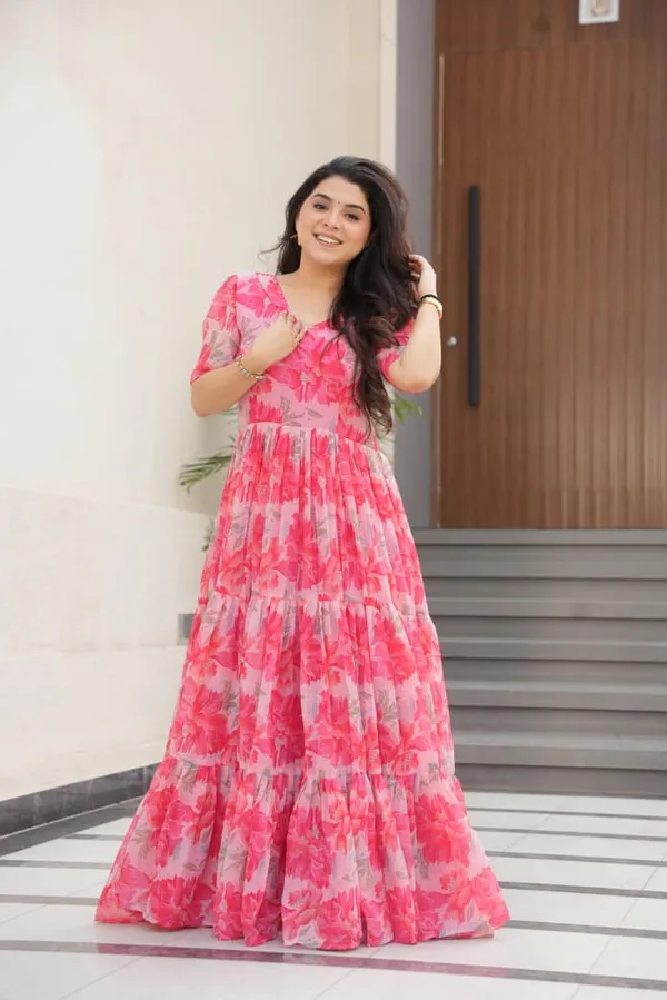 Peach_Flair_Floral_Printed_Faux_Georgette_Gown