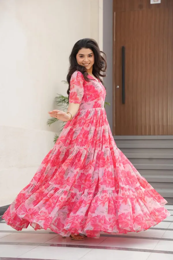 Peach_Flair_Floral_Printed_Faux_Georgette_Gown