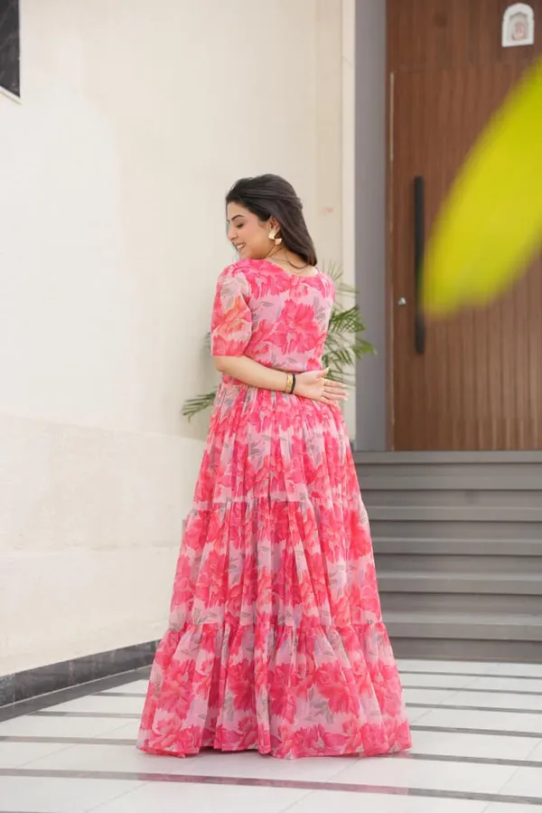Peach_Flair_Floral_Printed_Faux_Georgette_Gown