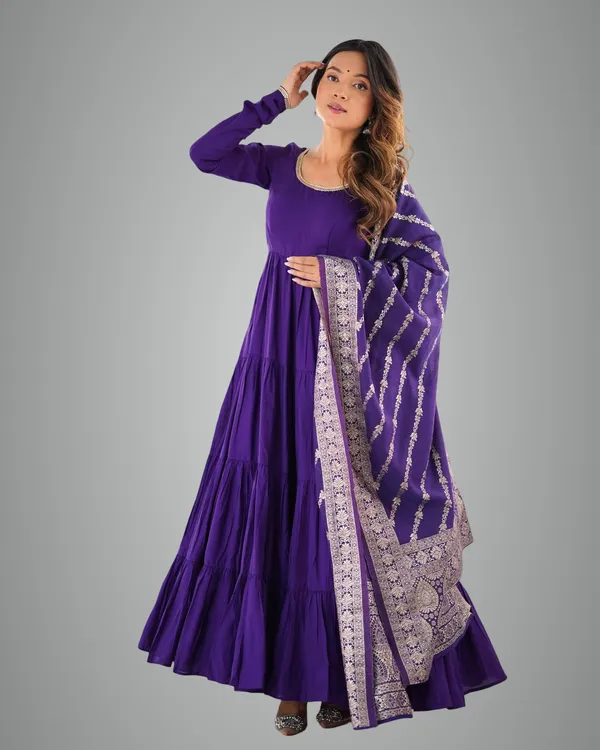 Purple_Pure_Romansilk_Premium_&_Elegant_Anarkali_Kurta_&_Pant_Set_With_Dupatta_For_Women
