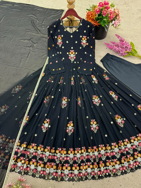 Premium_Faux_Georgette_Heavy_Embroidered_Sequins_Work_Gown_With_Dupatta