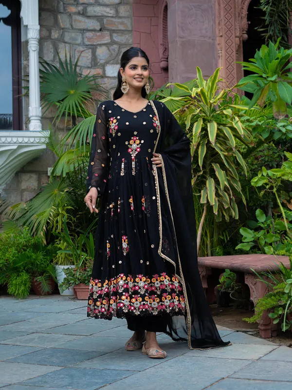 Premium_Faux_Georgette_Heavy_Embroidered_Sequins_Work_Gown_With_Dupatta