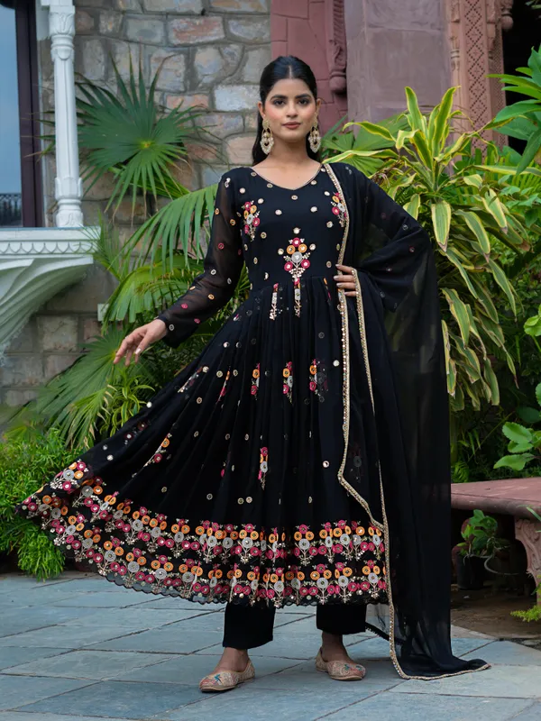 Premium_Faux_Georgette_Heavy_Embroidered_Sequins_Work_Gown_With_Dupatta