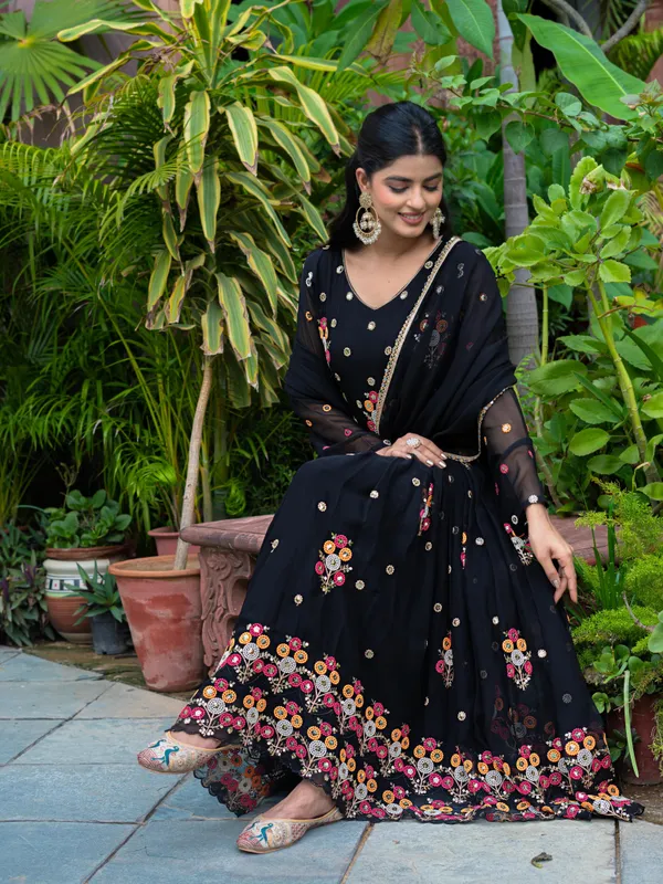 Premium_Faux_Georgette_Heavy_Embroidered_Sequins_Work_Gown_With_Dupatta