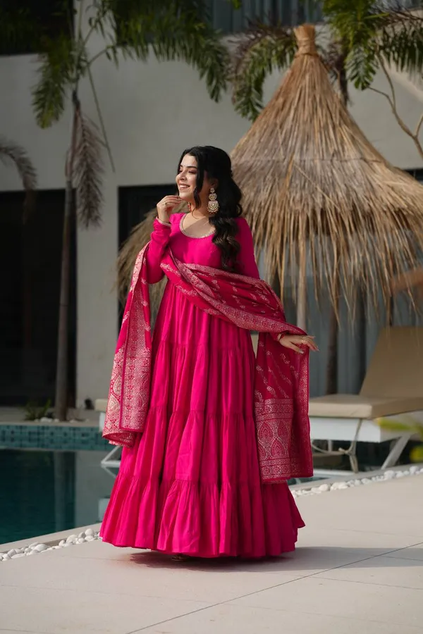 Pink_Pure_Romansilk_Premium_&_Elegant_Anarkali_Kurta_&_Pant_Set_With_Dupatta_For_Women