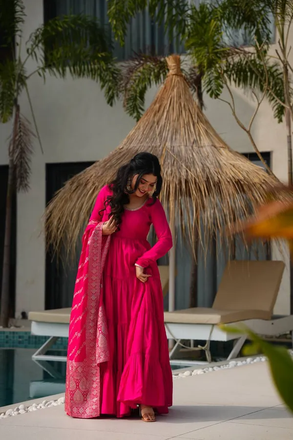 Pink_Pure_Romansilk_Premium_&_Elegant_Anarkali_Kurta_&_Pant_Set_With_Dupatta_For_Women