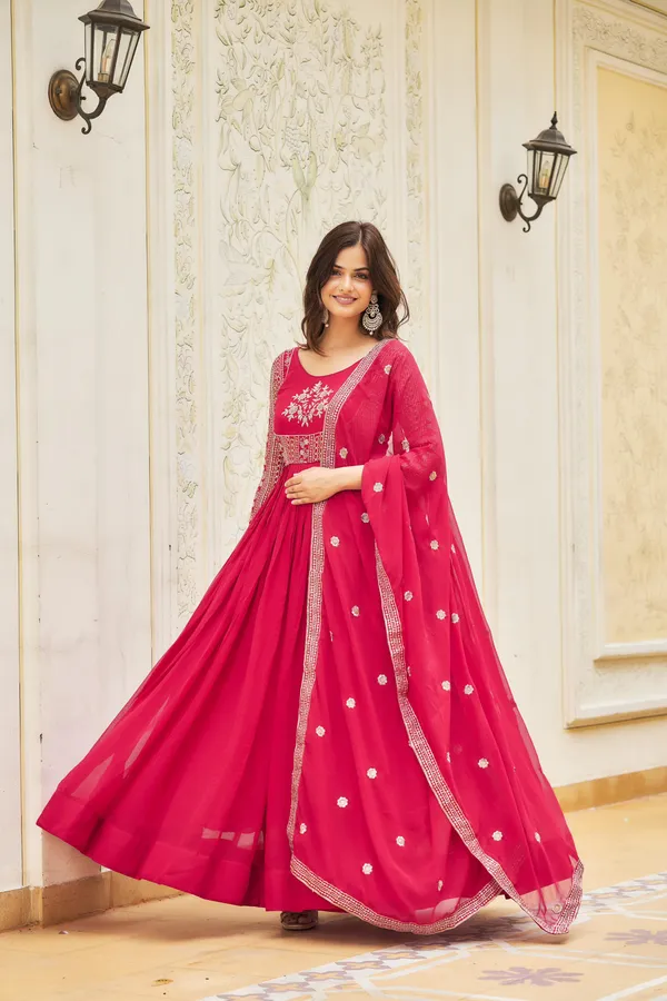 Luxury_Faux_Georgette_Sequin_Embroidered_Long_Gown_With_Dupatta