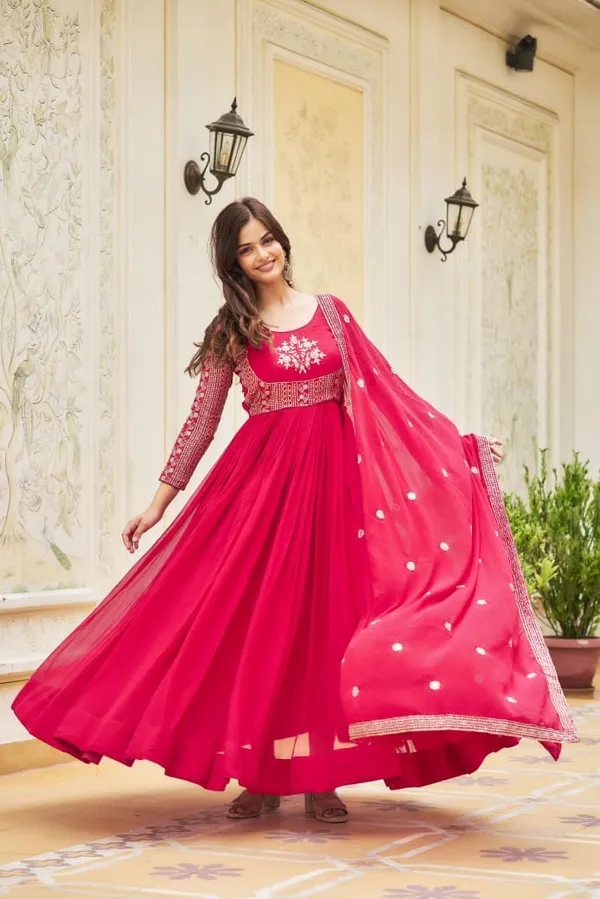 Luxury_Faux_Georgette_Sequin_Embroidered_Long_Gown_With_Dupatta