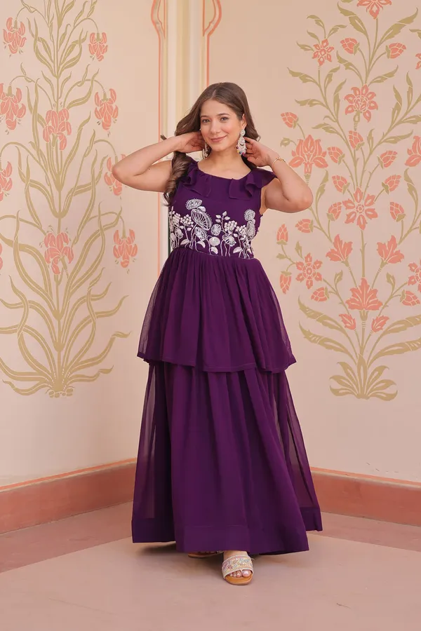Purple_Faux_Embroidered_Layered_Sleeveless_Gown