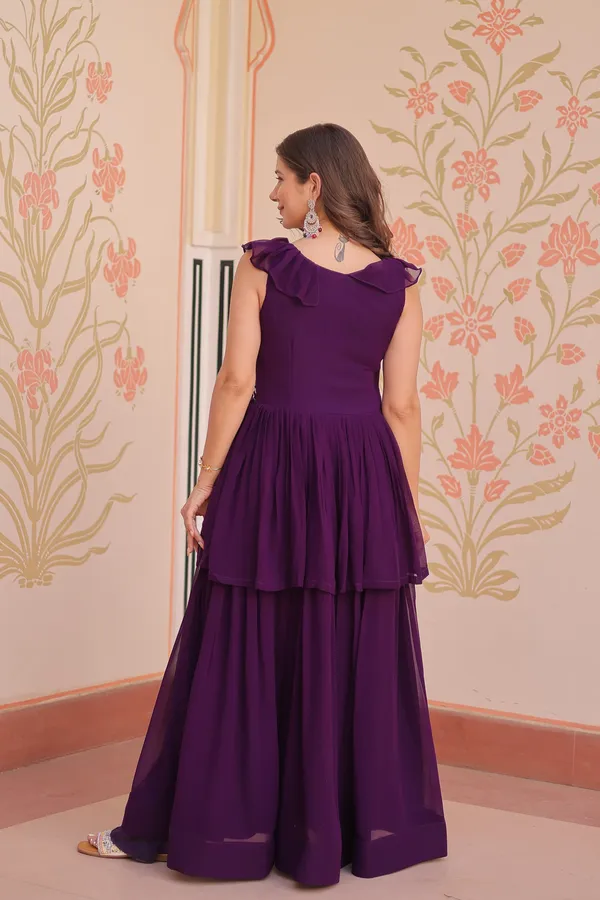 Purple_Faux_Embroidered_Layered_Sleeveless_Gown