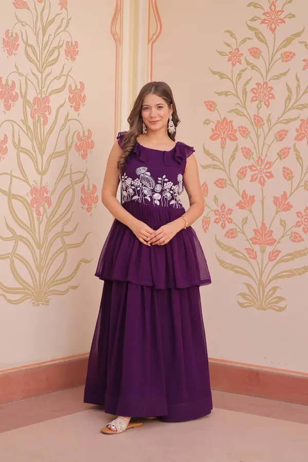 Purple_Faux_Embroidered_Layered_Sleeveless_Gown
