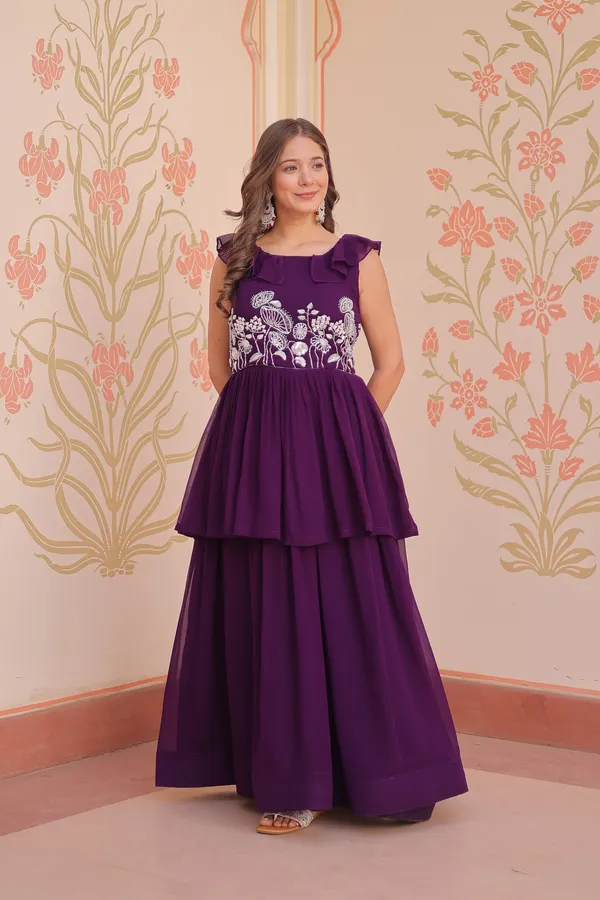 Purple_Faux_Embroidered_Layered_Sleeveless_Gown
