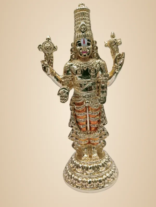 Goden_Premium_999-_6"_Silver_Plated_Dhoti_Balaji_-_Full_Gold_For_Pooja_Room