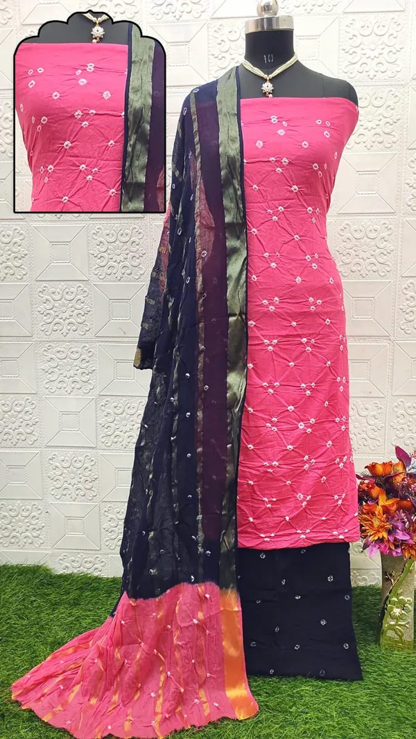 Pink_&_Black_Pure_Cotton_Hand_Bandhej_Bandhani_Unstitched_Suit_Dress_Material_With_2_Meter_Dupatta_For_Women