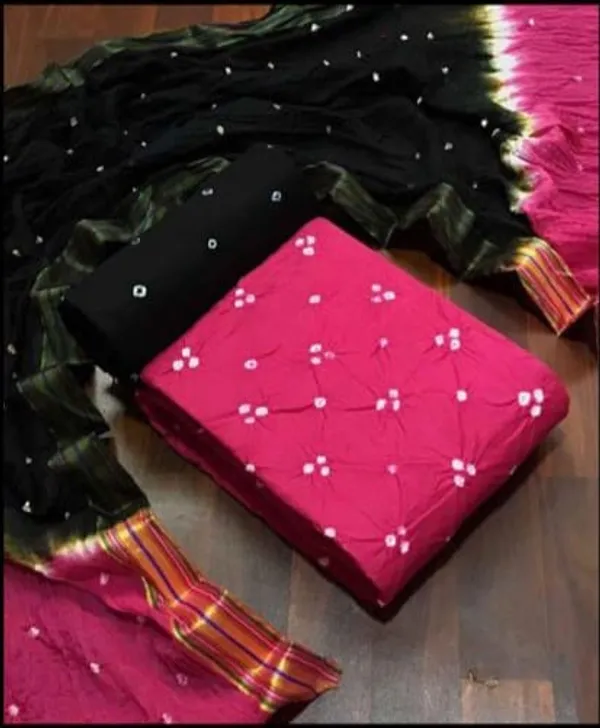 Pink_&_Black_Pure_Cotton_Hand_Bandhej_Bandhani_Unstitched_Suit_Dress_Material_With_2_Meter_Dupatta_For_Women