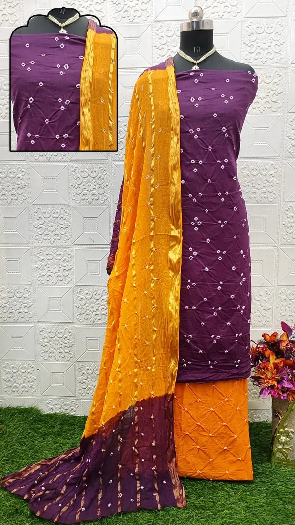 Wine_&_Yellow_Pure_Cotton_Hand_Bandhej_Bandhani_Unstitched_Suit_Dress_Material_With_2_Meter_Dupatta_For_Women