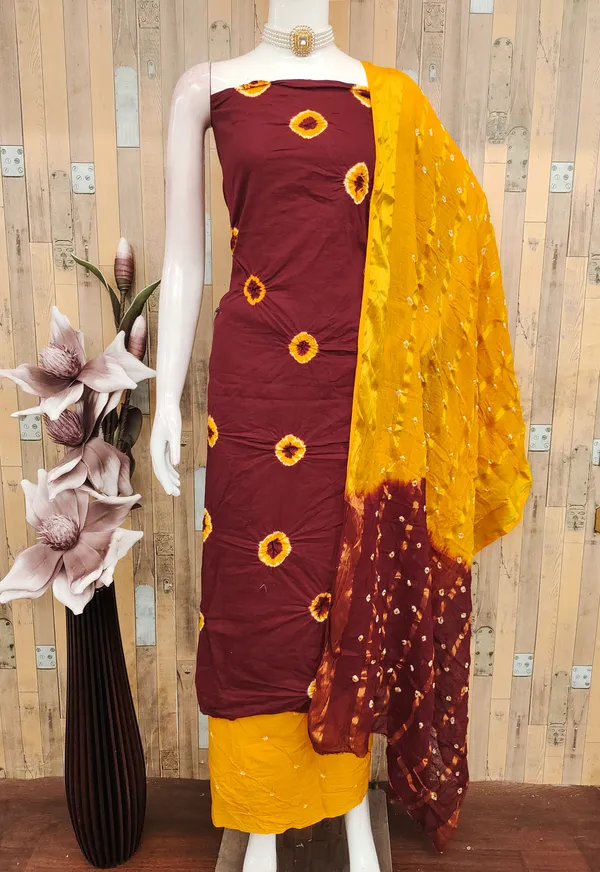 Unstitched_Suit_Dress_Material_|_Pure_Cotton_Hand_Bandhej_Bandhani_|_Premium_Unstitched_Suit_Material_For_Her_|_4.20_Meter_Top_&_Bottom_With_2_Meter_Dupatta