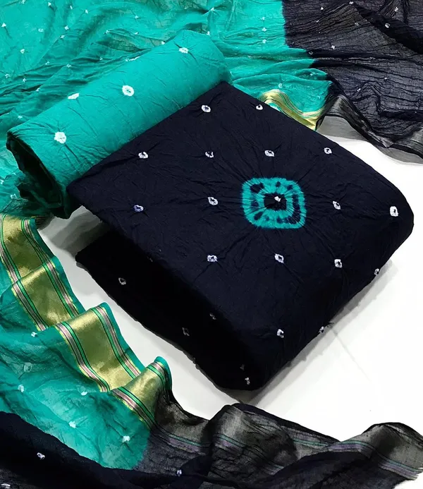 Black_&_Rama_Pure_Cotton_Hand_Bandhej_Bandhani_Unstitched_Suit_Dress_Material_With_2_Meter_Dupatta_For_Women