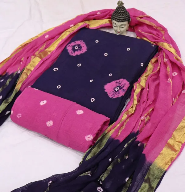 Blue_&_Pink_Pure_Cotton_Hand_Bandhej_Bandhani_Unstitched_Suit_Dress_Material_With_2_Meter_Dupatta_For_Women