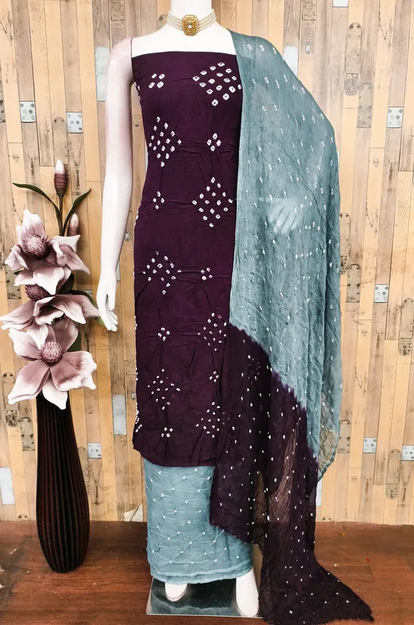 Brown_&_Grey_Pure_Rayon_Hand_Bandhej_Bandhani_Unstitched_Suit_Dress_Material_With_2_Meter_Dupatta_For_Women