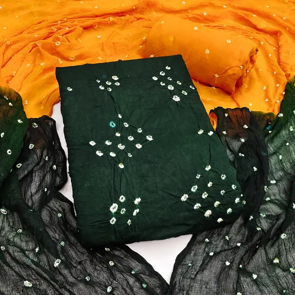 Green_&_Yellow_Pure_Rayon_Hand_Bandhej_Bandhani_Unstitched_Suit_Dress_Material_With_2_Meter_Dupatta_For_Women