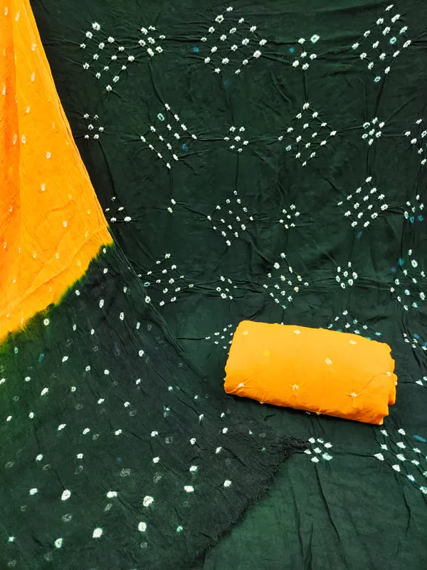 Green_&_Yellow_Pure_Rayon_Hand_Bandhej_Bandhani_Unstitched_Suit_Dress_Material_With_2_Meter_Dupatta_For_Women