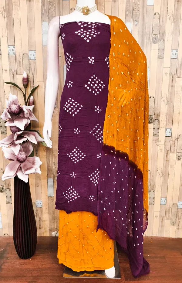 Wine_&_Yellow_Pure_Rayon_Hand_Bandhej_Bandhani_Unstitched_Suit_Dress_Material_With_2_Meter_Dupatta_For_Women