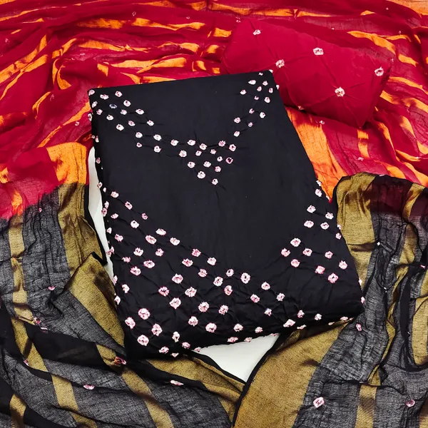 Black_&_Red_Pure_Cotton_Hand_Bandhej_Bandhani_Unstitched_Suit_Dress_Material_With_2_Meter_Dupatta_For_Women