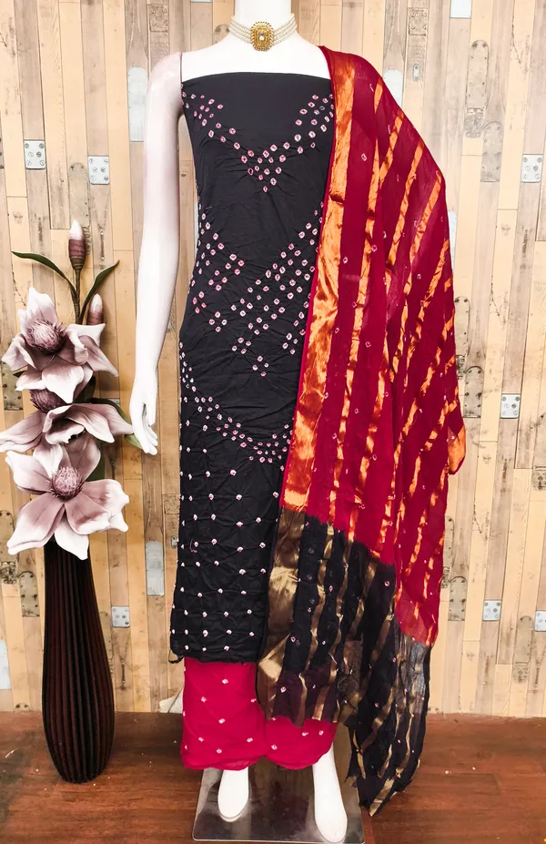 Black_&_Red_Pure_Cotton_Hand_Bandhej_Bandhani_Unstitched_Suit_Dress_Material_With_2_Meter_Dupatta_For_Women