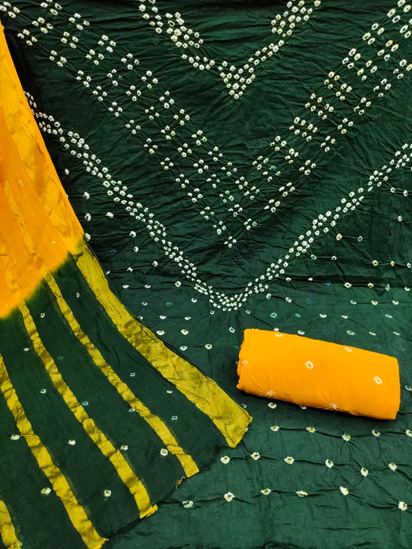 Green_&_Yellow_Pure_Cotton_Hand_Bandhej_Bandhani_Unstitched_Suit_Dress_Material_With_2_Meter_Dupatta_For_Women