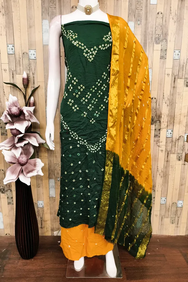 Green_&_Yellow_Pure_Cotton_Hand_Bandhej_Bandhani_Unstitched_Suit_Dress_Material_With_2_Meter_Dupatta_For_Women
