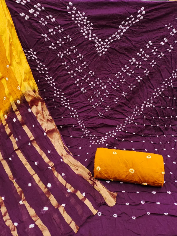 Wine_&_Yellow_Pure_Cotton_Hand_Bandhej_Bandhani_Unstitched_Suit_Dress_Material_With_2_Meter_Dupatta_For_Women