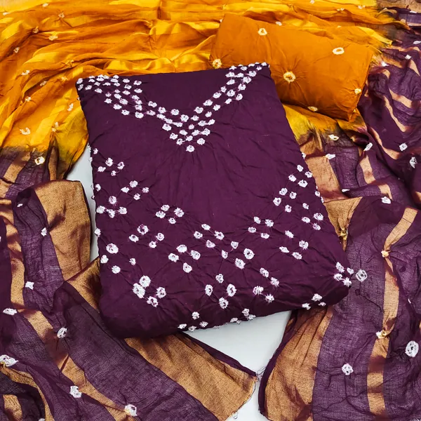 Wine_&_Yellow_Pure_Cotton_Hand_Bandhej_Bandhani_Unstitched_Suit_Dress_Material_With_2_Meter_Dupatta_For_Women