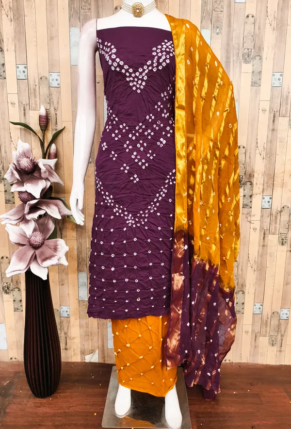 Wine_&_Yellow_Pure_Cotton_Hand_Bandhej_Bandhani_Unstitched_Suit_Dress_Material_With_2_Meter_Dupatta_For_Women