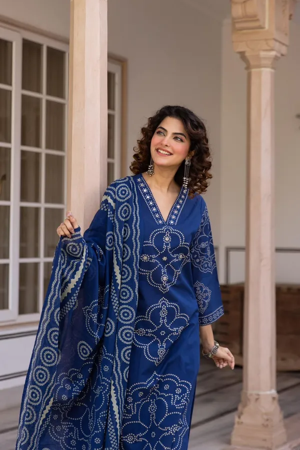 Indigo_Bandhani_Printed_Cotton_Kurta_Set_With_Dupatta