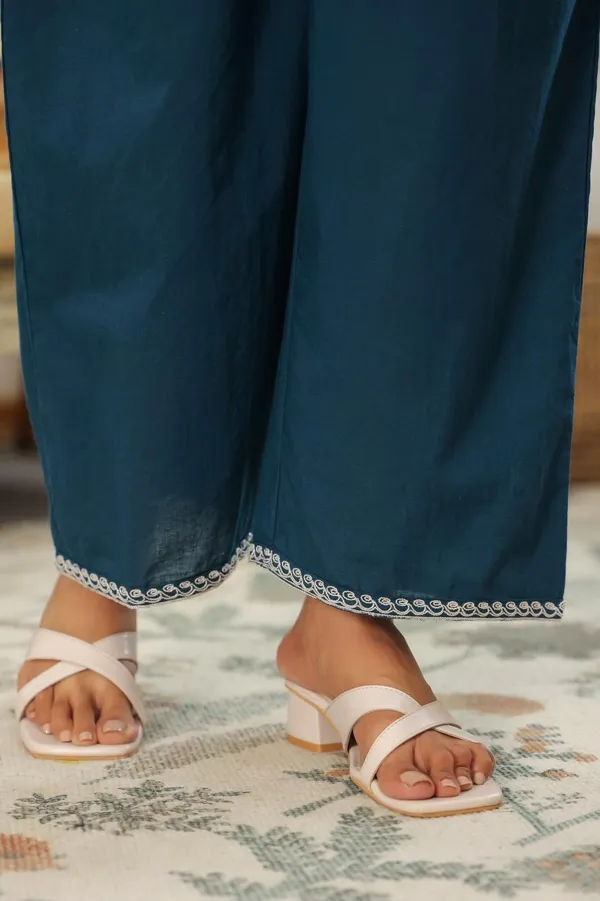 Teal_Cotton_Straight_Fit_Embroidered_Coord_Set