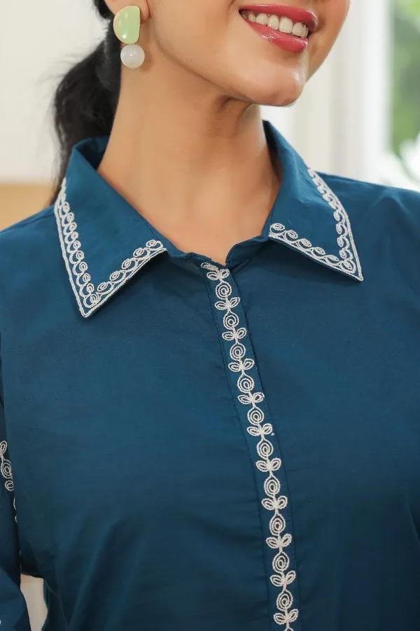 Teal_Cotton_Straight_Fit_Embroidered_Coord_Set