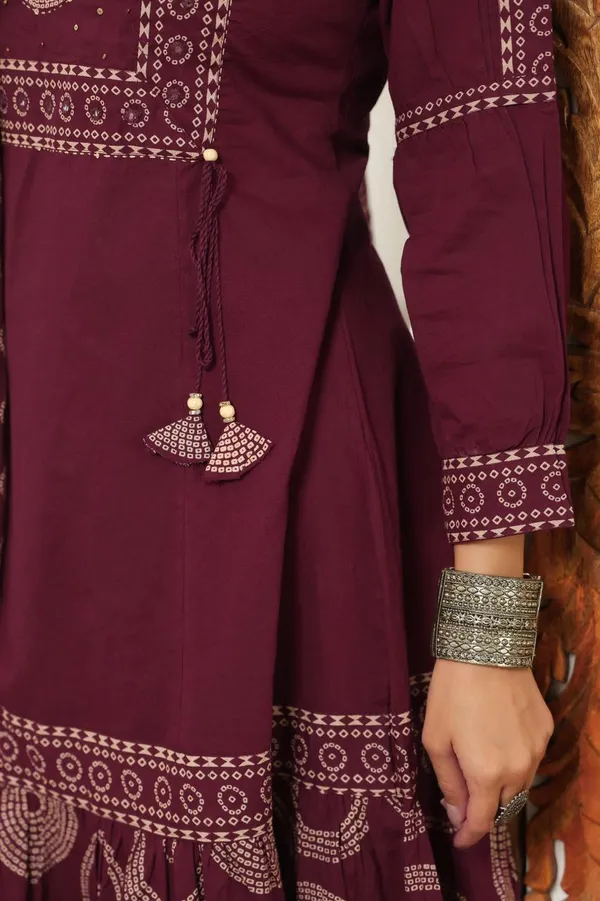 Deep_Plum_Cotton_Bandhej_Printed_Anarkali_Set