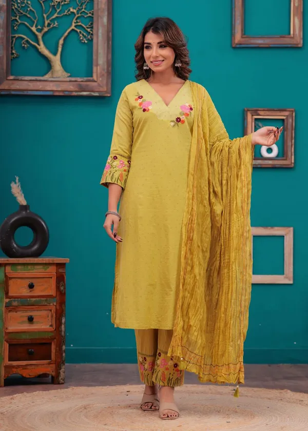 Haldi_Gulnaar_Cotton_Embroidered_Kurta_Set_With_Dupatta