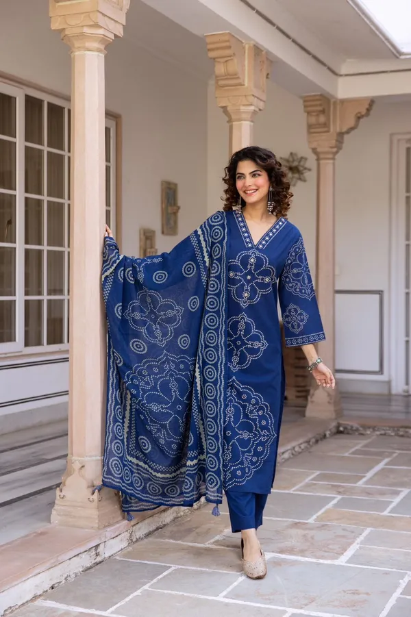 Indigo_Bandhani_Printed_Cotton_Kurta_Set_With_Dupatta