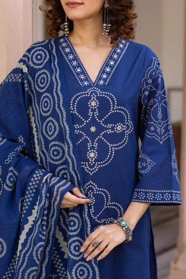 Indigo_Bandhani_Printed_Cotton_Kurta_Set_With_Dupatta