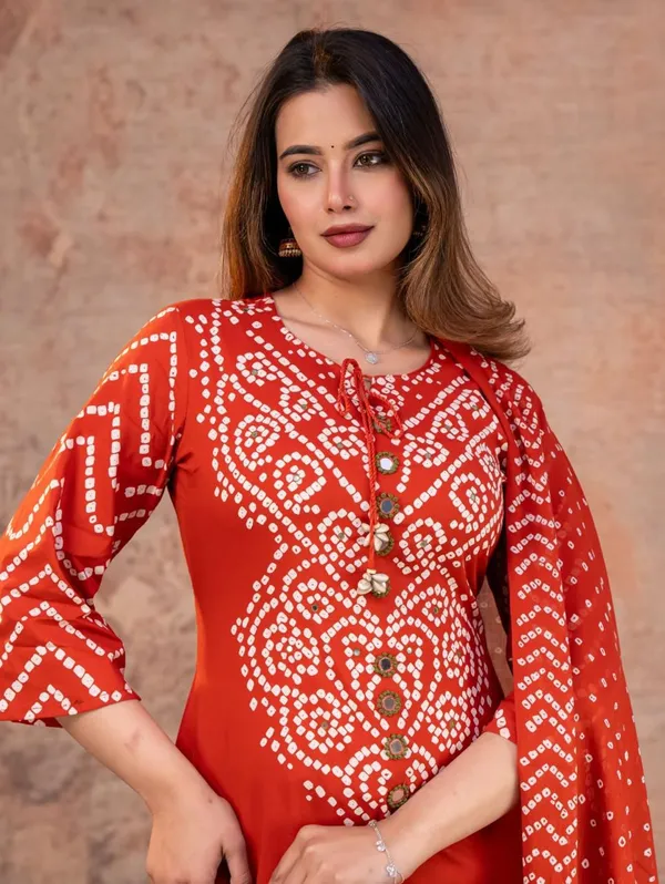 Laal_Saaj_Bandhani_Cotton_Kurta_Set_With_Dupatta